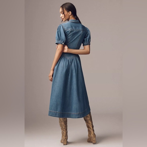 Anthropologie Pilcro Short-Sleeve Denim Midi Shirt Dress - Picture 2 of 10